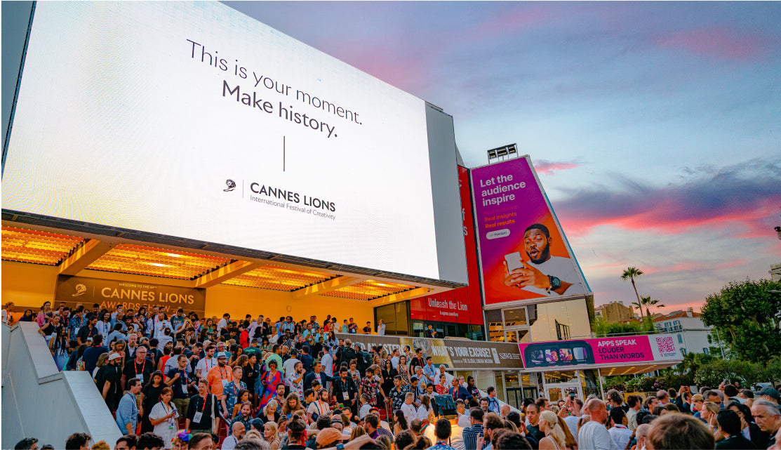 Busy crowd gathered in front of Palais des Festivals in Cannes for the Lions congress event.